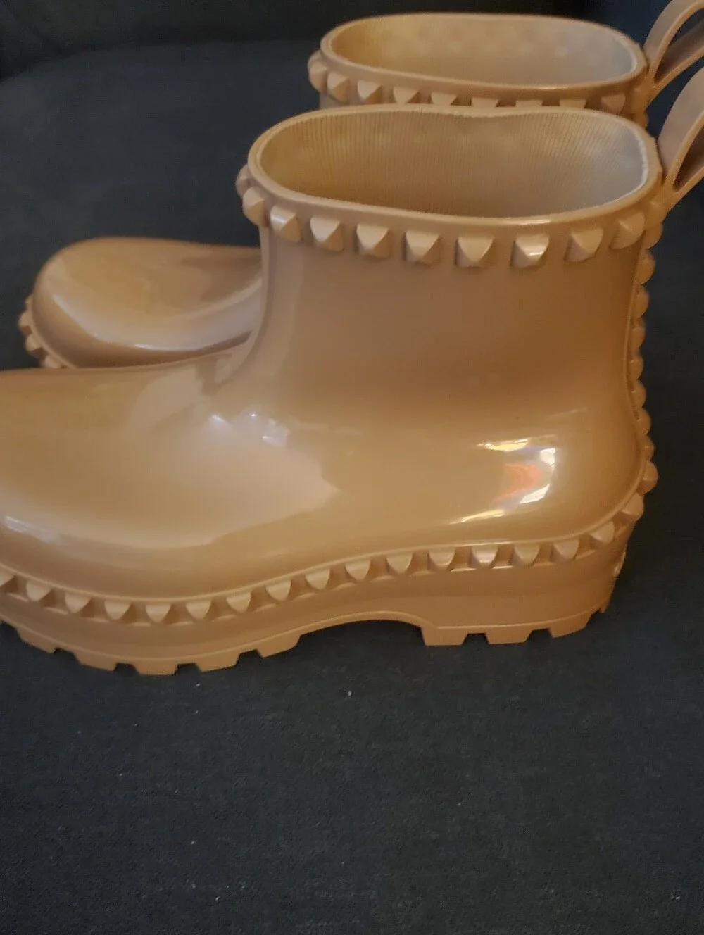 Carmen Sol Graziano Beige Studded Rain Ankle Boots